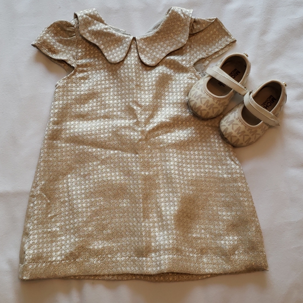 Girls gold short sleeve dress